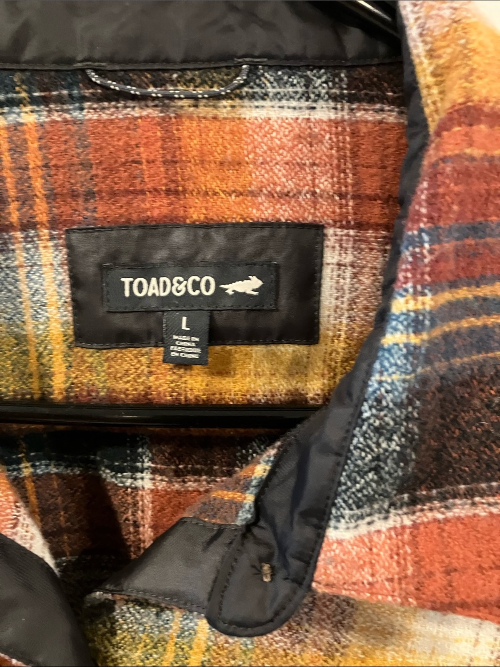 Toad&Co Plaid Button-Down Shirt Jacket in Rust, Yellow & Navy - Picture 3 of 5